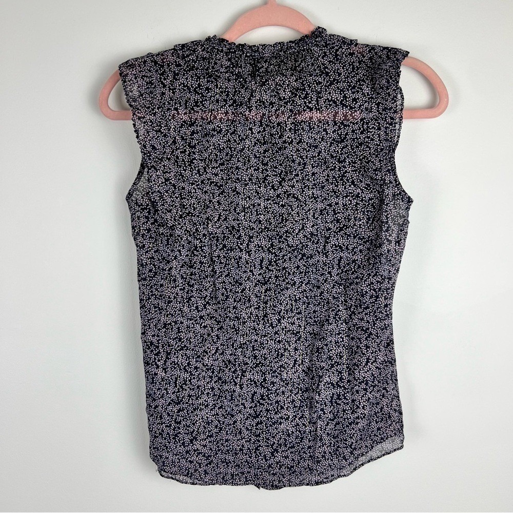 Rebecca Taylor Metallic Lurex Silk Blend Ruffle Blouse Navy Size 00 - Picture 3 of 13